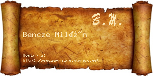 Bencze Milán névjegykártya
